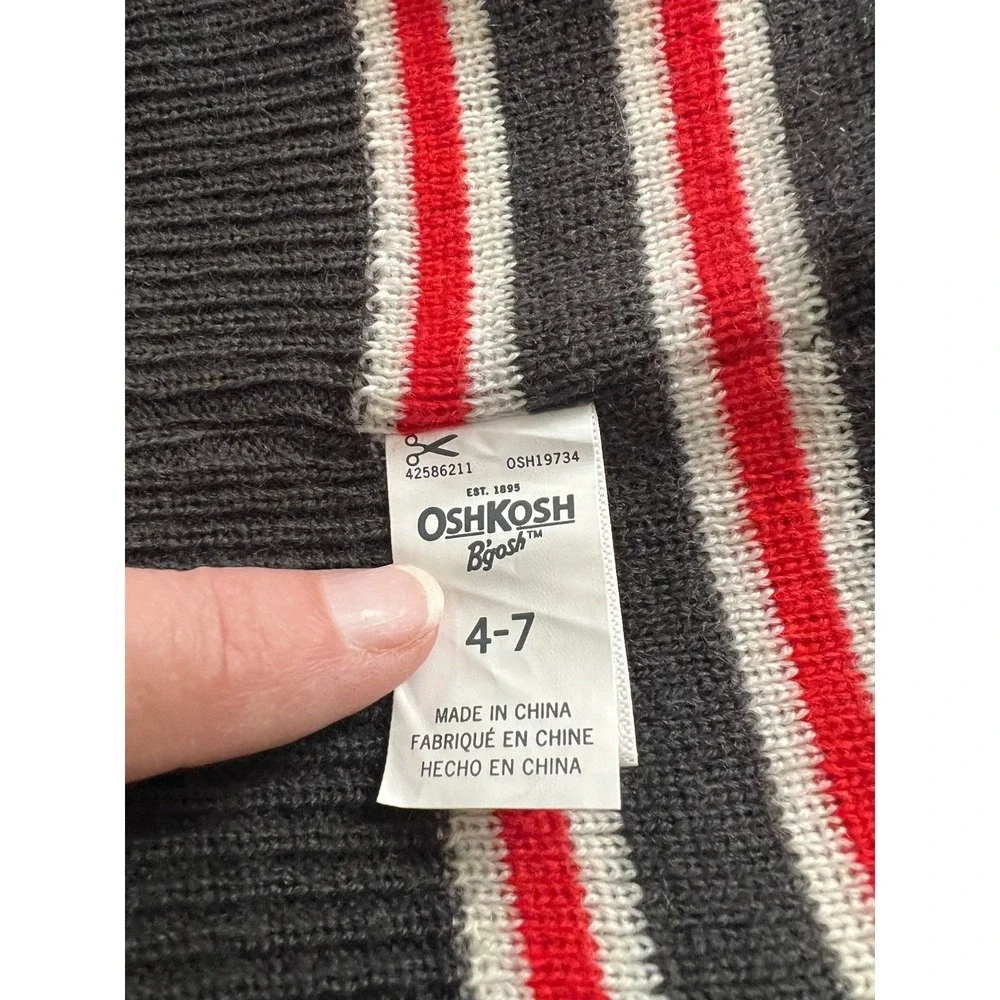 OshKosh Bgosh Kids Grey Red Fair‎ Isle Knit Beanie Hat Size 4-7 OSH19734